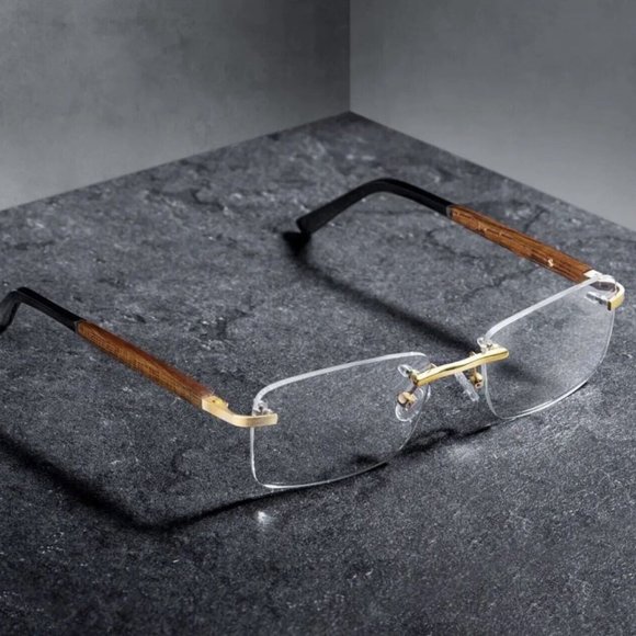 Post On Rimless Frame Accessories | Vintage Mens Rimless Gold Frame Retro Hip Hop Luxury Wood ...